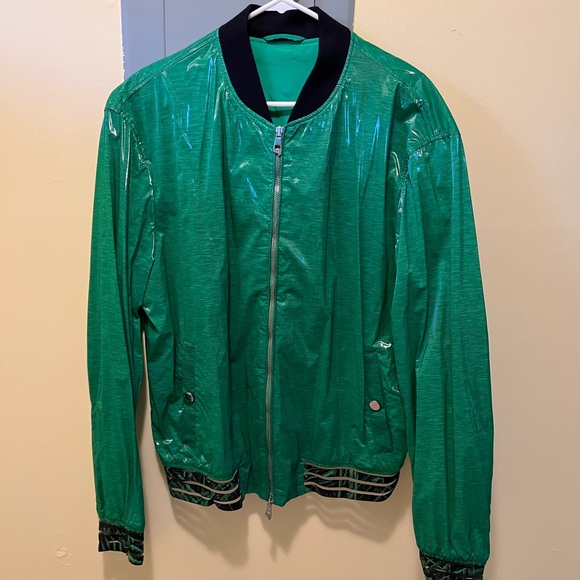 Versace Green Abstract Bomber Jacket Men’s Large EUC - Picture 2 of 8